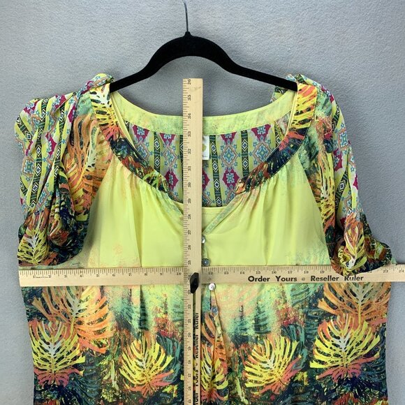 Fig & Flower Anthropologie Blouse Top Womens 2X Yellow Pullover Chiffon Layered - Picture 8 of 16